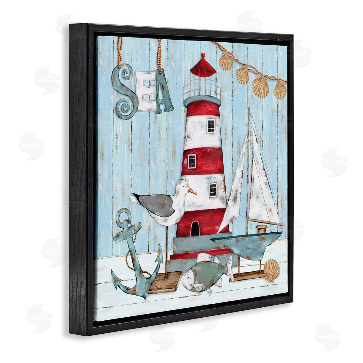 Emma Leach Rustic Maritime Still Life Black Floating Frame Canvas Wall Art Print