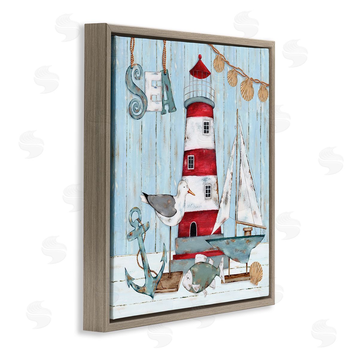 Emma Leach Rustic Maritime Still Life Brown Floating Frame Canvas Wall Art Print