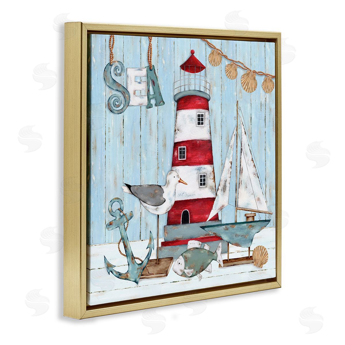 Emma Leach Rustic Maritime Still Life Gold Floating Frame Canvas Wall Art Print