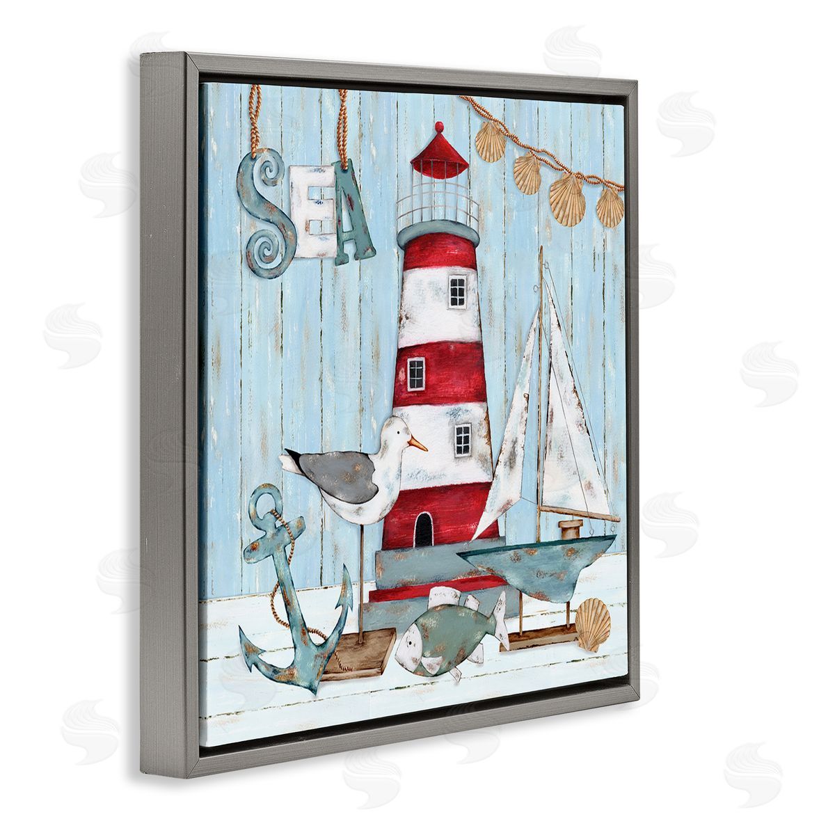 Emma Leach Rustic Maritime Still Life Gray Floating Frame Canvas Wall Art Print