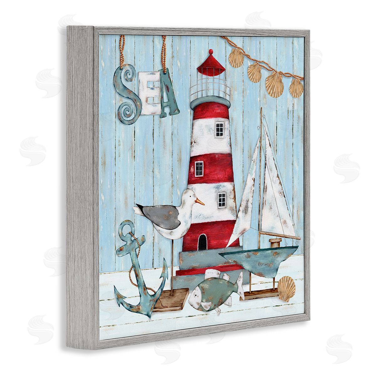 Emma Leach Rustic Maritime Still Life Gray Framed Glicee Wall Art Print