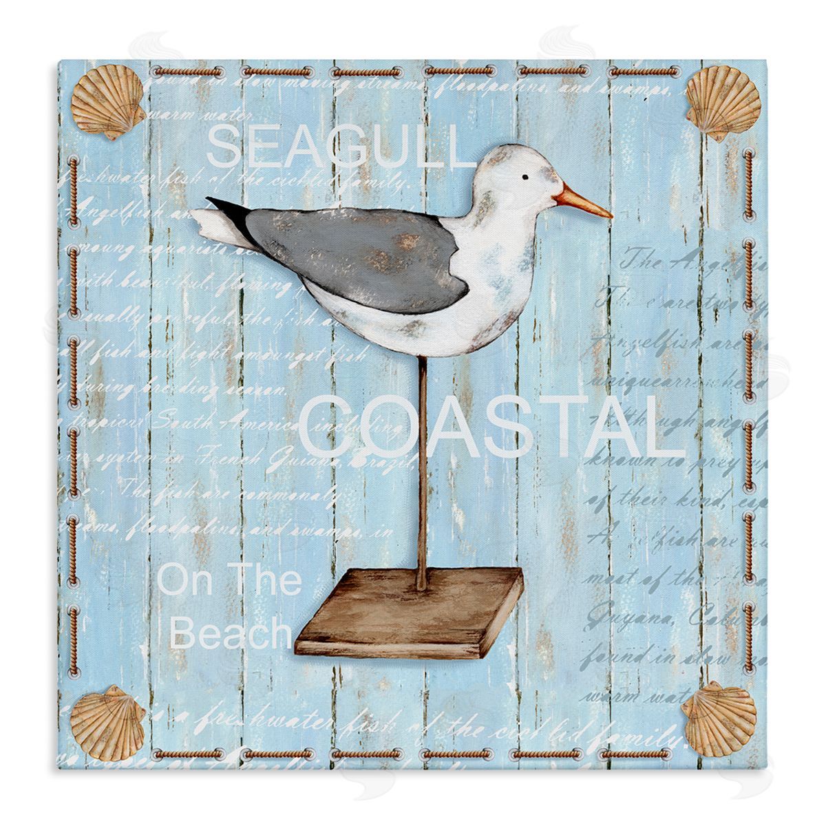 Emma Leach Rustic Blue Seagull Stretched Canvas Wall Art Print