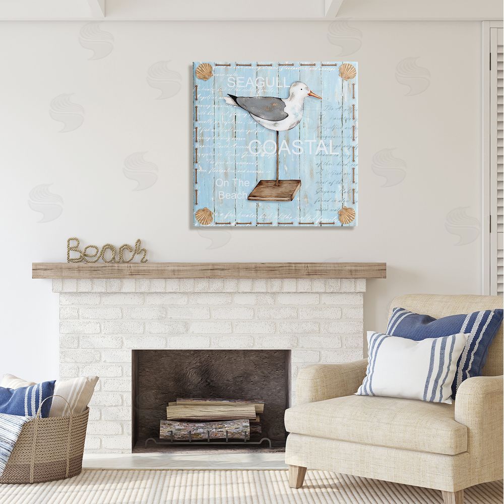 Emma Leach Rustic Blue Seagull Canvas Wall Art in Room
