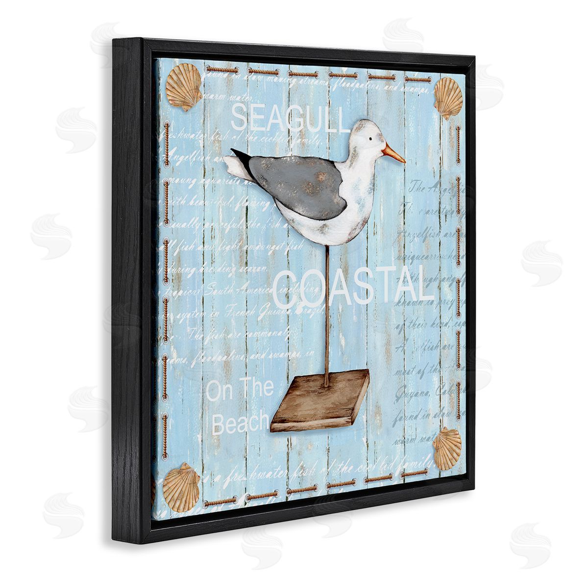 Emma Leach Rustic Blue Seagull Black Floating Frame Canvas Wall Art Print