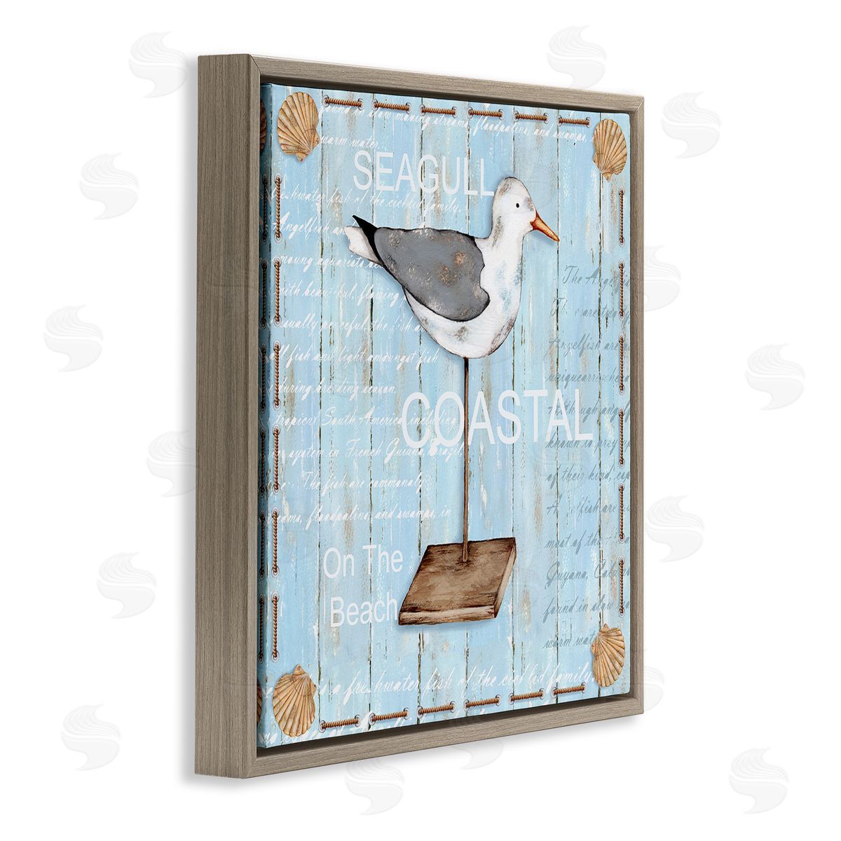 Emma Leach Rustic Blue Seagull Brown Floating Frame Canvas Wall Art Print