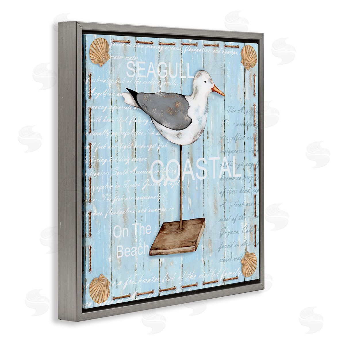 Emma Leach Rustic Blue Seagull Gray Floating Frame Canvas Wall Art Print