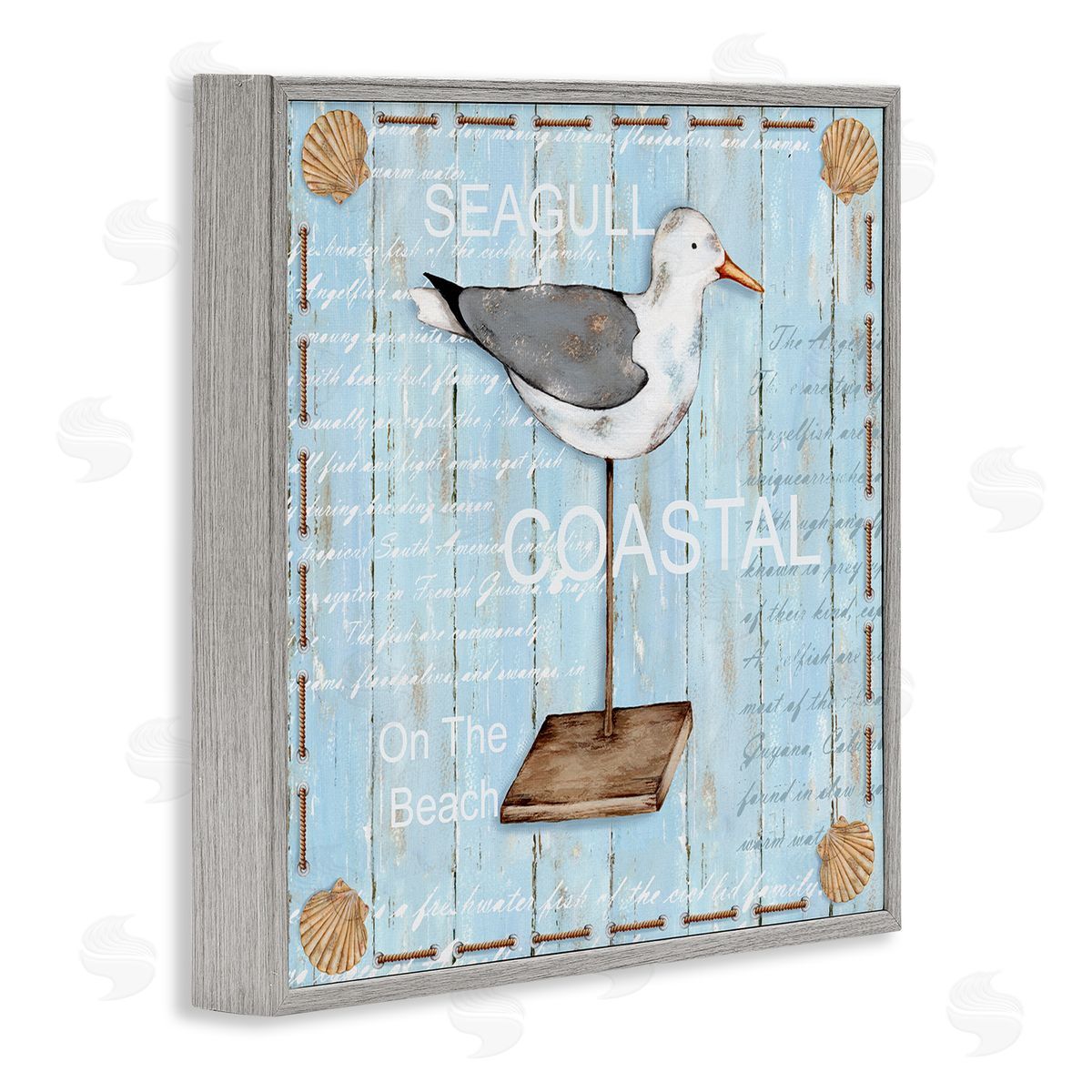 Emma Leach Rustic Blue Seagull Gray Framed Glicee Wall Art Print
