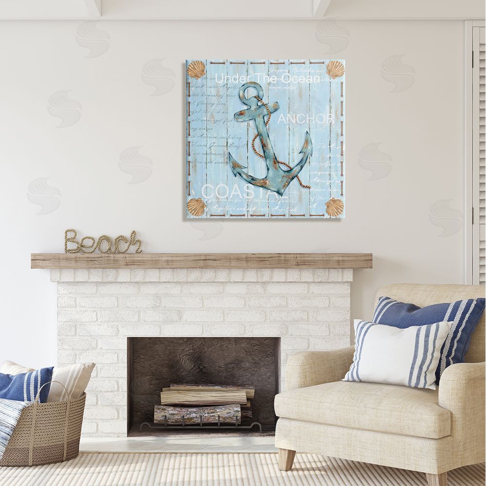 Emma Leach Blue Maritime Anchor Canvas Wall Art in Room