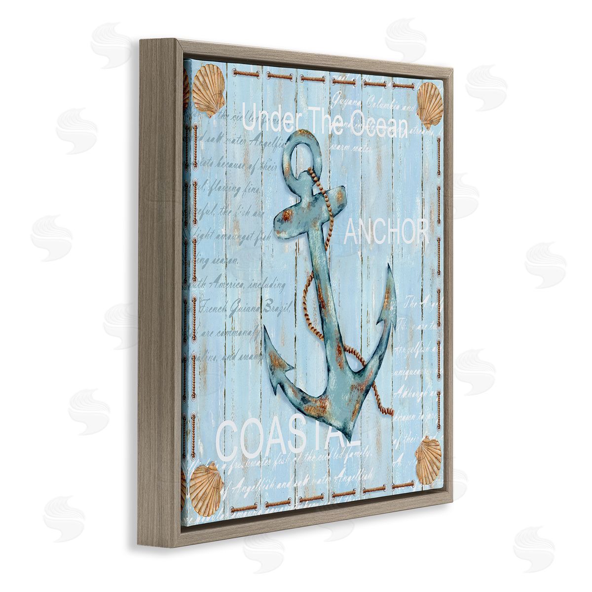 Emma Leach Blue Maritime Anchor Brown Floating Frame Canvas Wall Art Print
