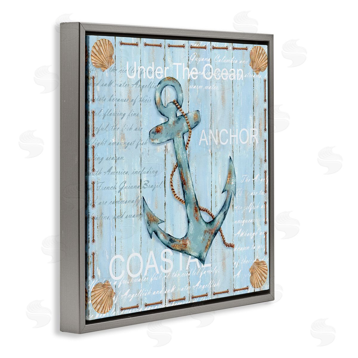 Emma Leach Blue Maritime Anchor Gray Floating Frame Canvas Wall Art Print