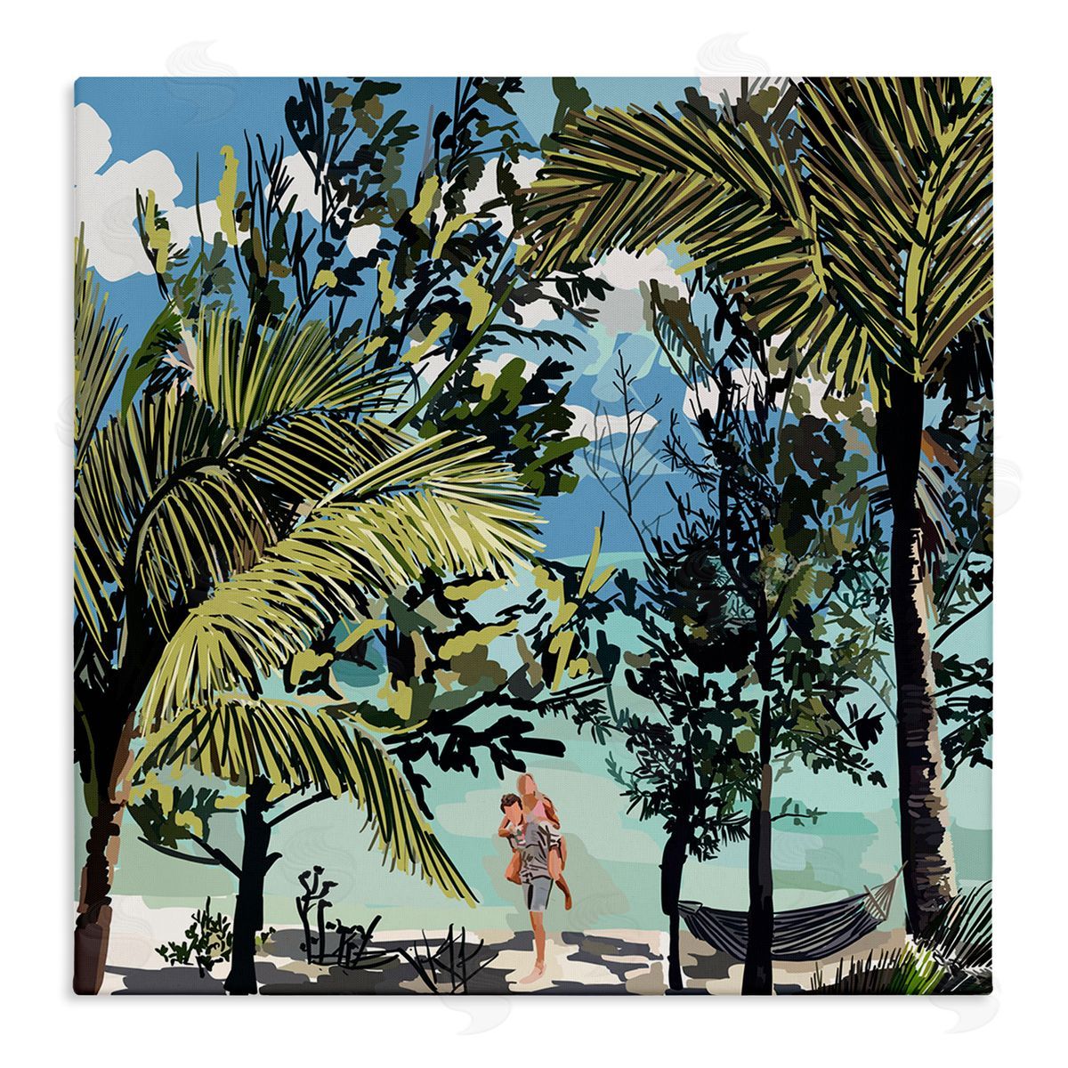 Amelia Noyes Couple on Summer Beach Stretched Canvas Wall Art Print