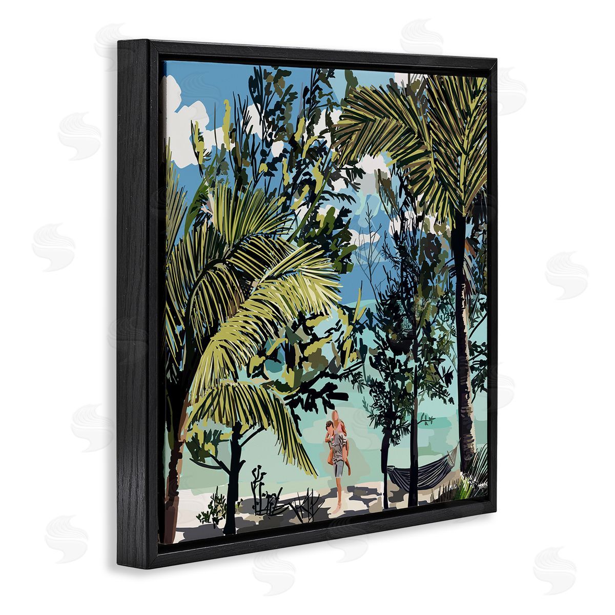 Amelia Noyes Couple on Summer Beach Black Floating Frame Canvas Wall Art Print