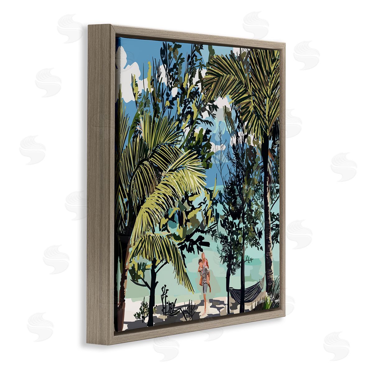 Amelia Noyes Couple on Summer Beach Brown Floating Frame Canvas Wall Art Print