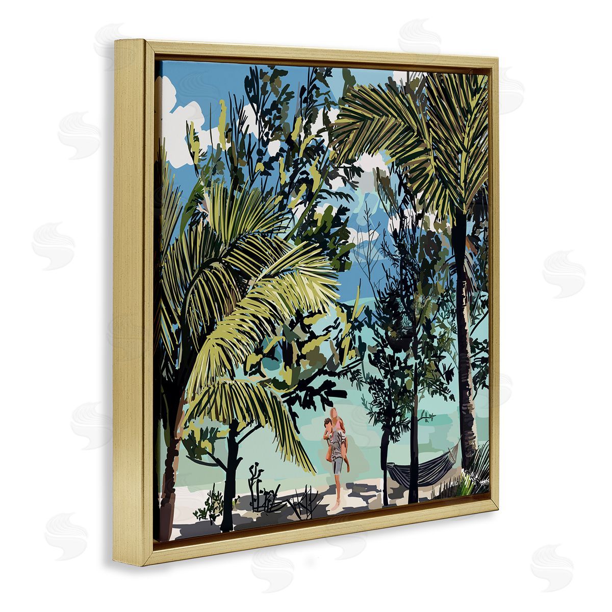 Amelia Noyes Couple on Summer Beach Gold Floating Frame Canvas Wall Art Print
