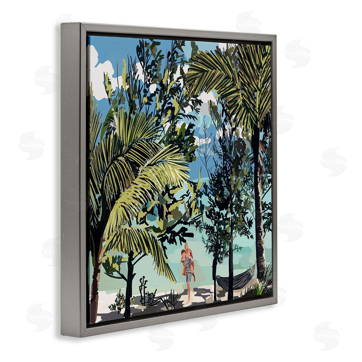 Amelia Noyes Couple on Summer Beach Gray Floating Frame Canvas Wall Art Print