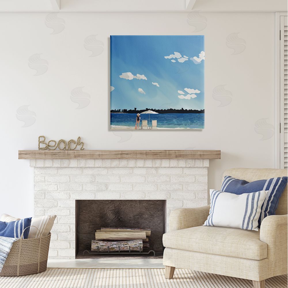 Amelia Noyes Girl on Beach Horizon Canvas Wall Art in Room