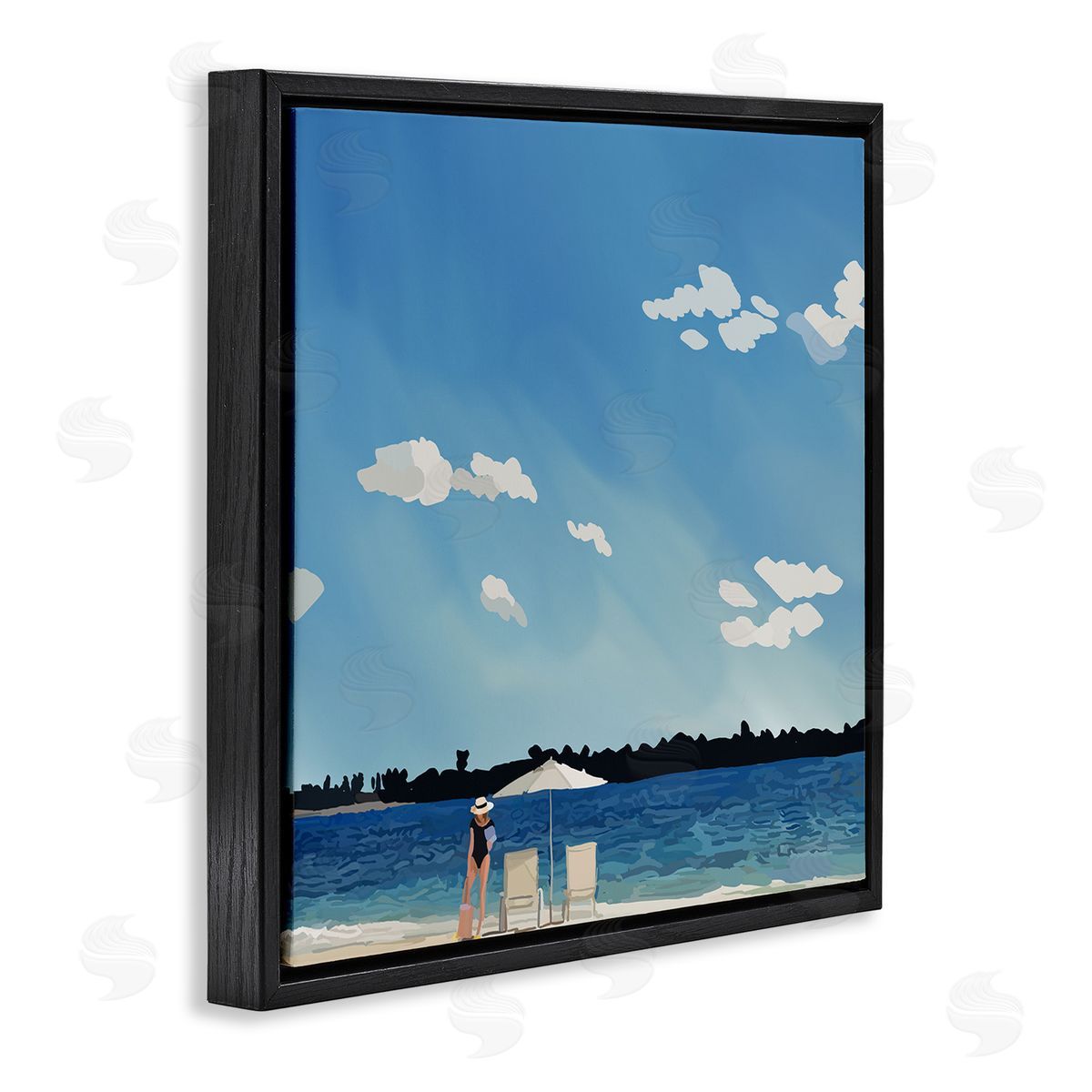 Amelia Noyes Girl on Beach Horizon Black Floating Frame Canvas Wall Art Print