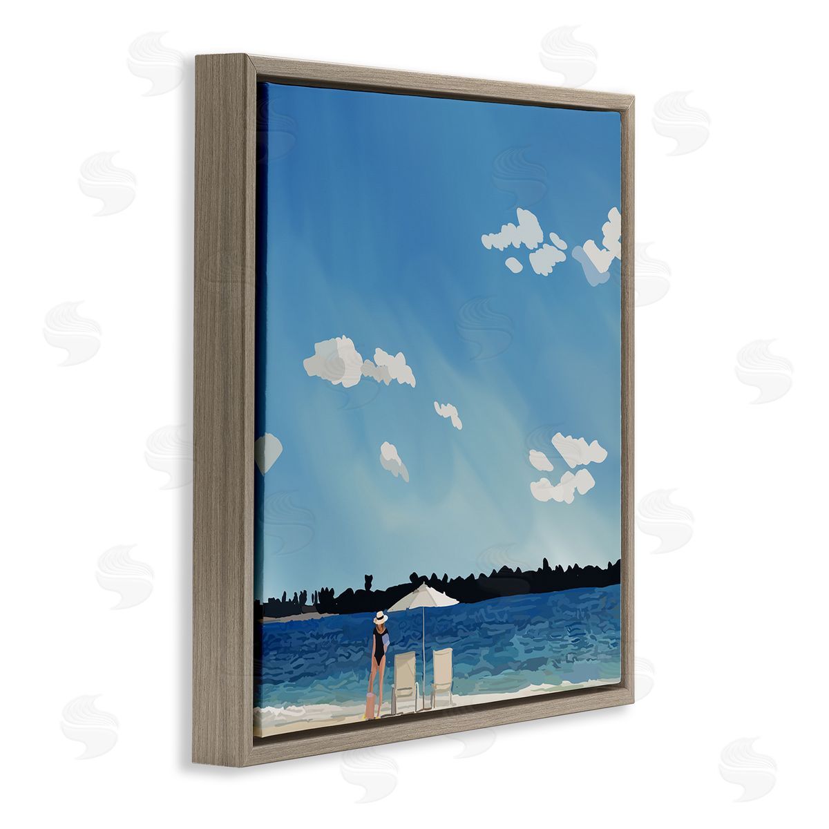 Amelia Noyes Girl on Beach Horizon Brown Floating Frame Canvas Wall Art Print