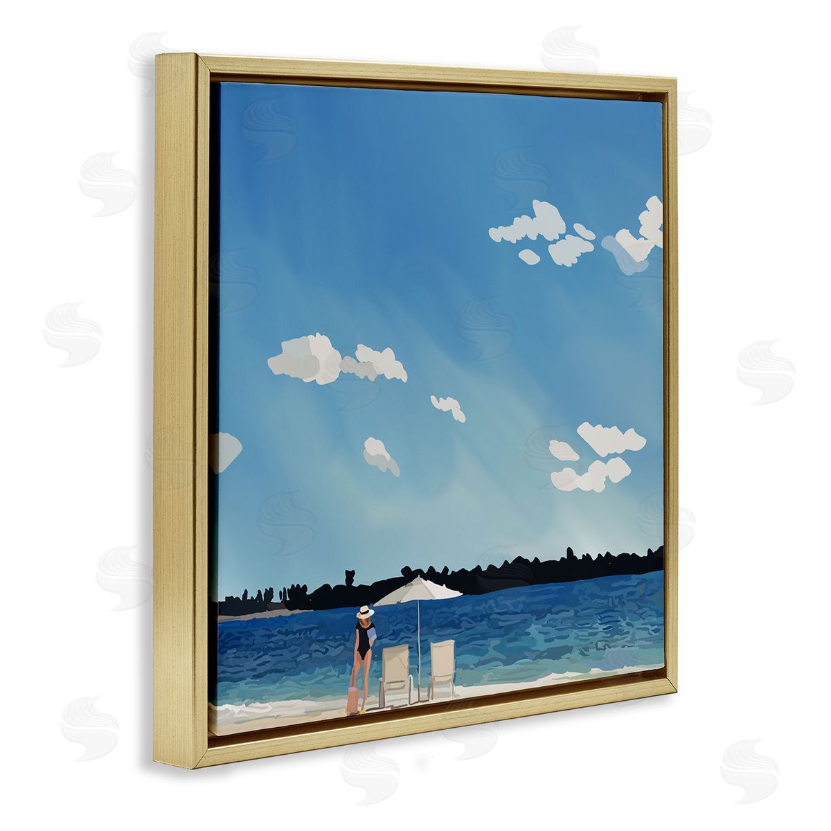 Amelia Noyes Girl on Beach Horizon Gold Floating Frame Canvas Wall Art Print