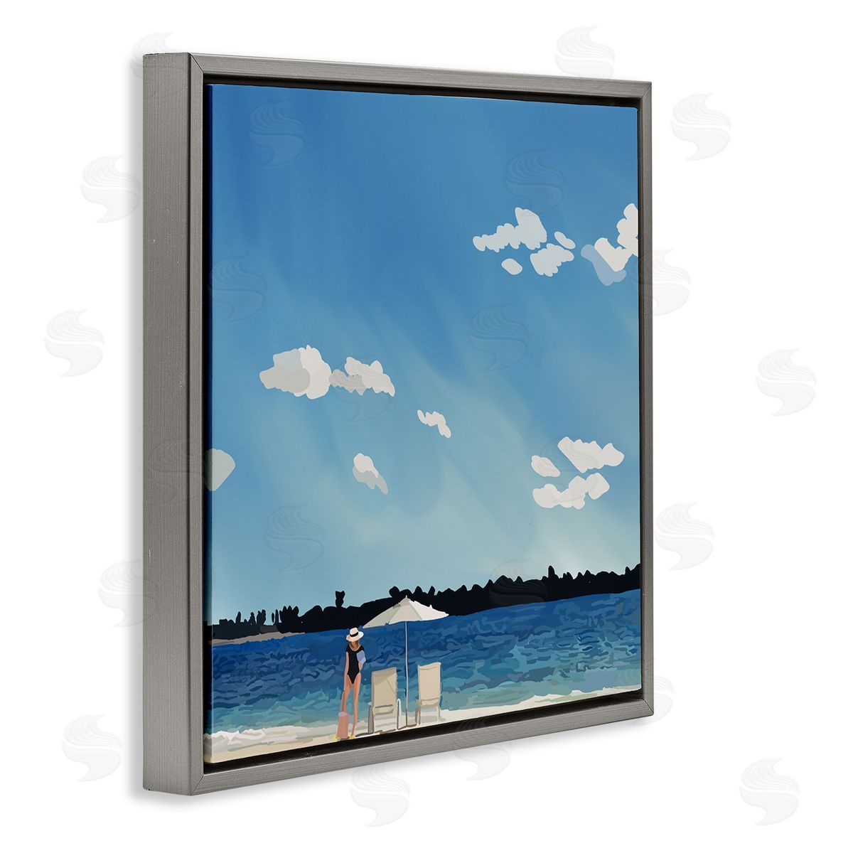 Amelia Noyes Girl on Beach Horizon Gray Floating Frame Canvas Wall Art Print