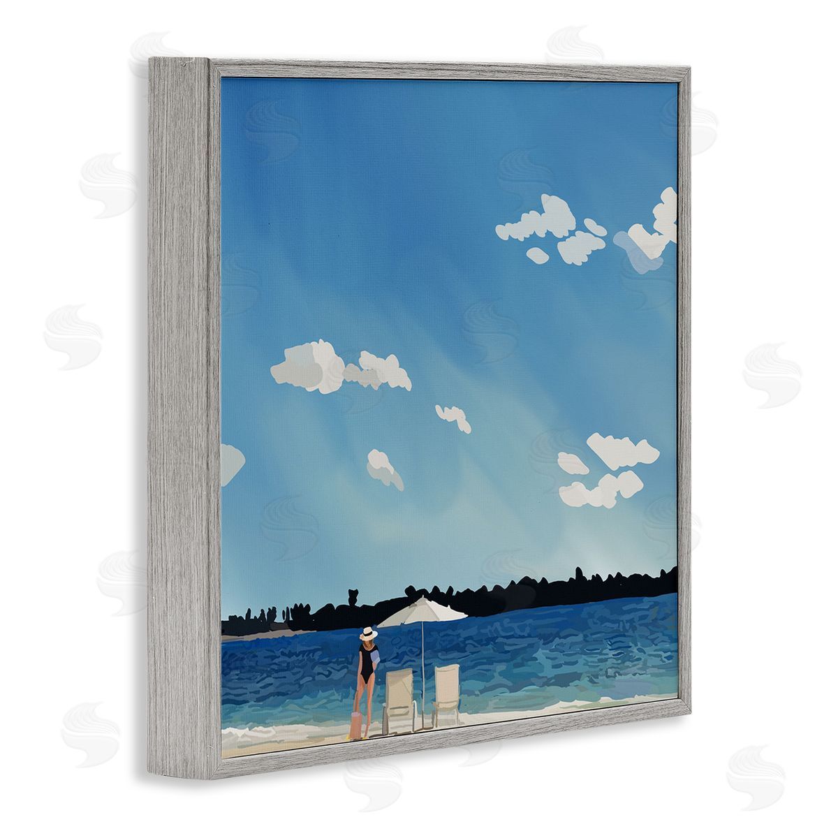 Amelia Noyes Girl on Beach Horizon Gray Framed Glicee Wall Art Print