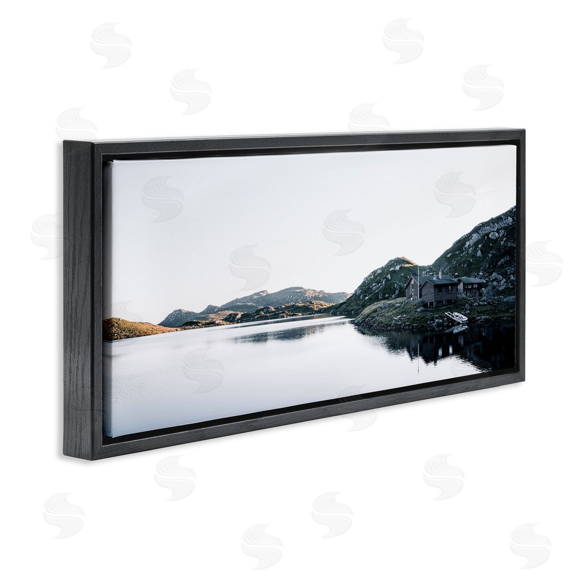 Thomas Tepstad Berge Lakeside Horizon Photography Black Floating Frame Canvas Wall Art Print
