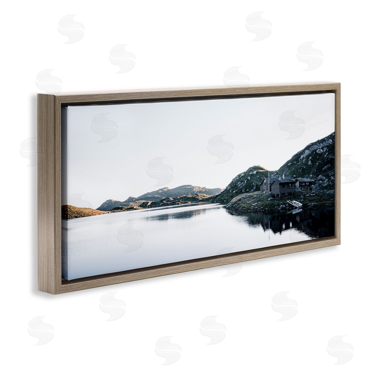 Thomas Tepstad Berge Lakeside Horizon Photography Brown Floating Frame Canvas Wall Art Print
