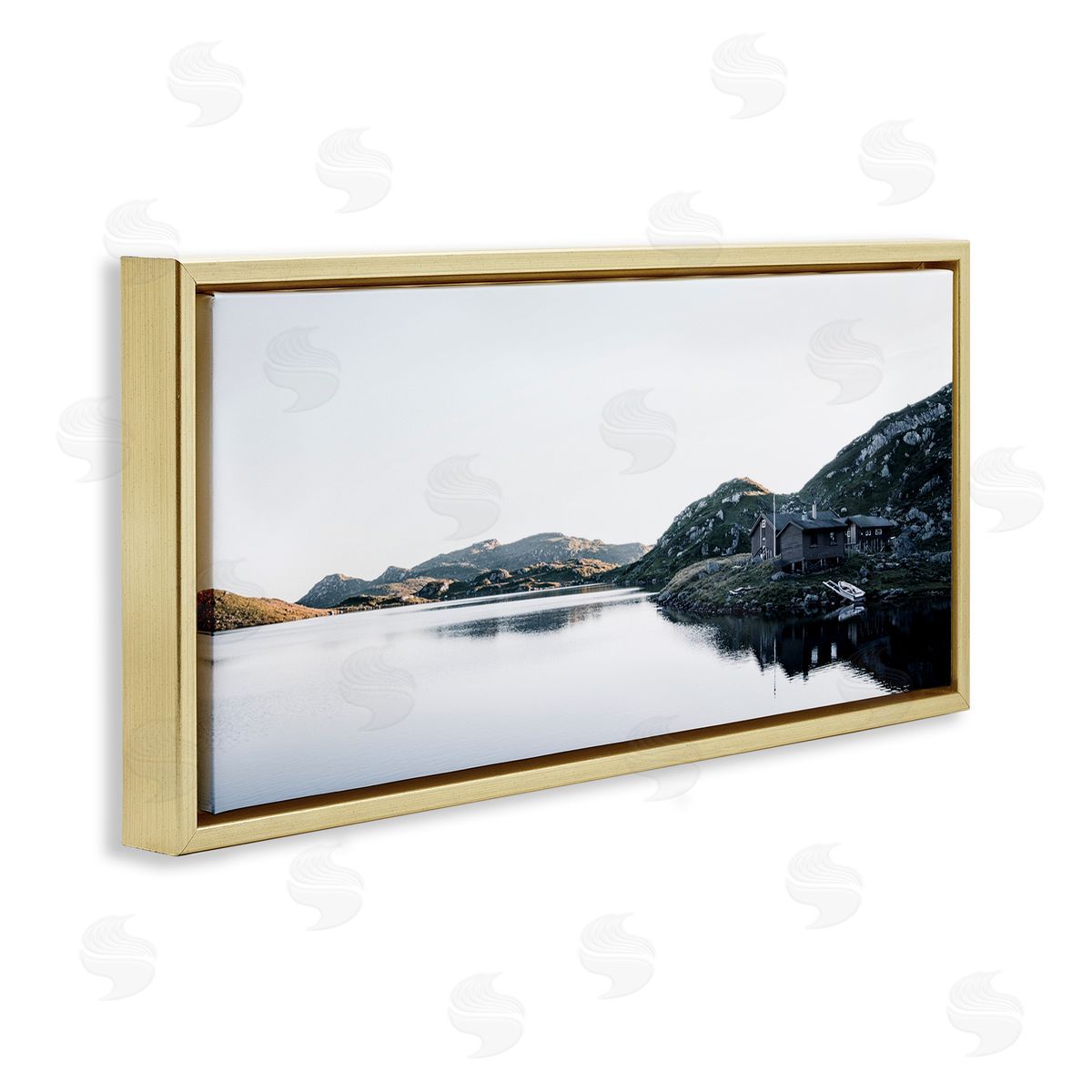 Thomas Tepstad Berge Lakeside Horizon Photography Gold Floating Frame Canvas Wall Art Print