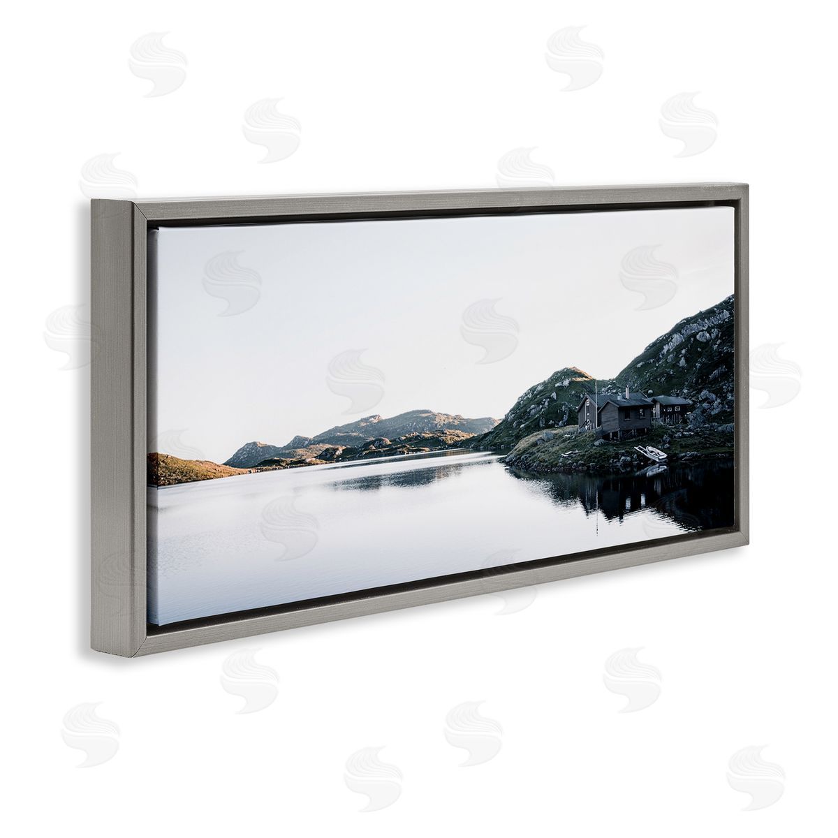 Thomas Tepstad Berge Lakeside Horizon Photography Gray Floating Frame Canvas Wall Art Print