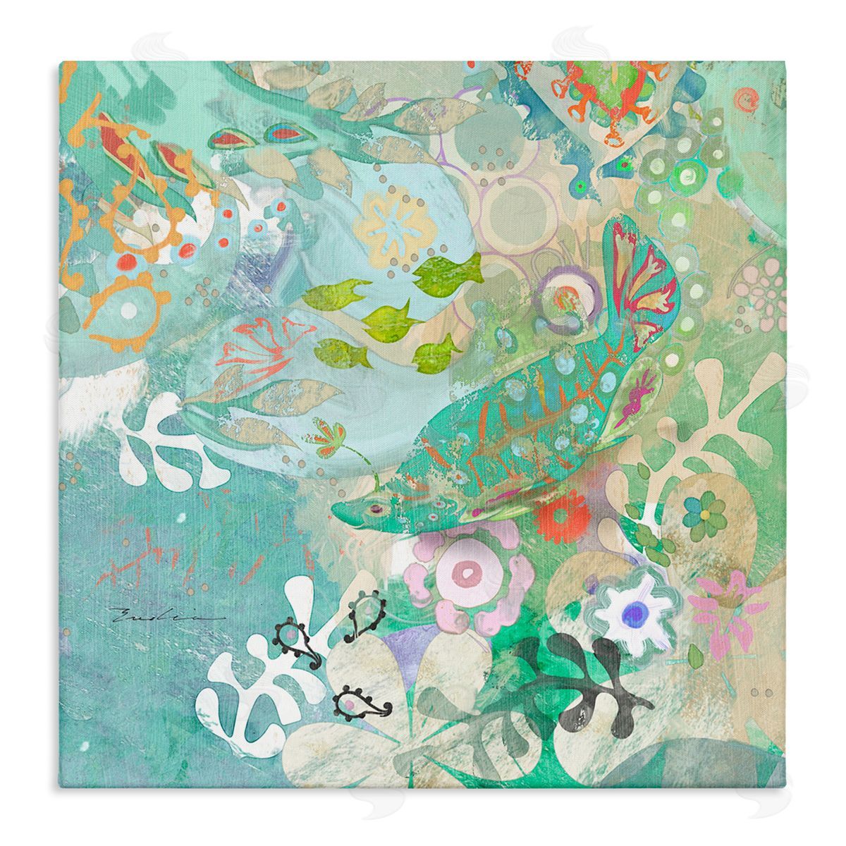 Evelia Designs Paisley Fish Pattern Stretched Canvas Wall Art Print
