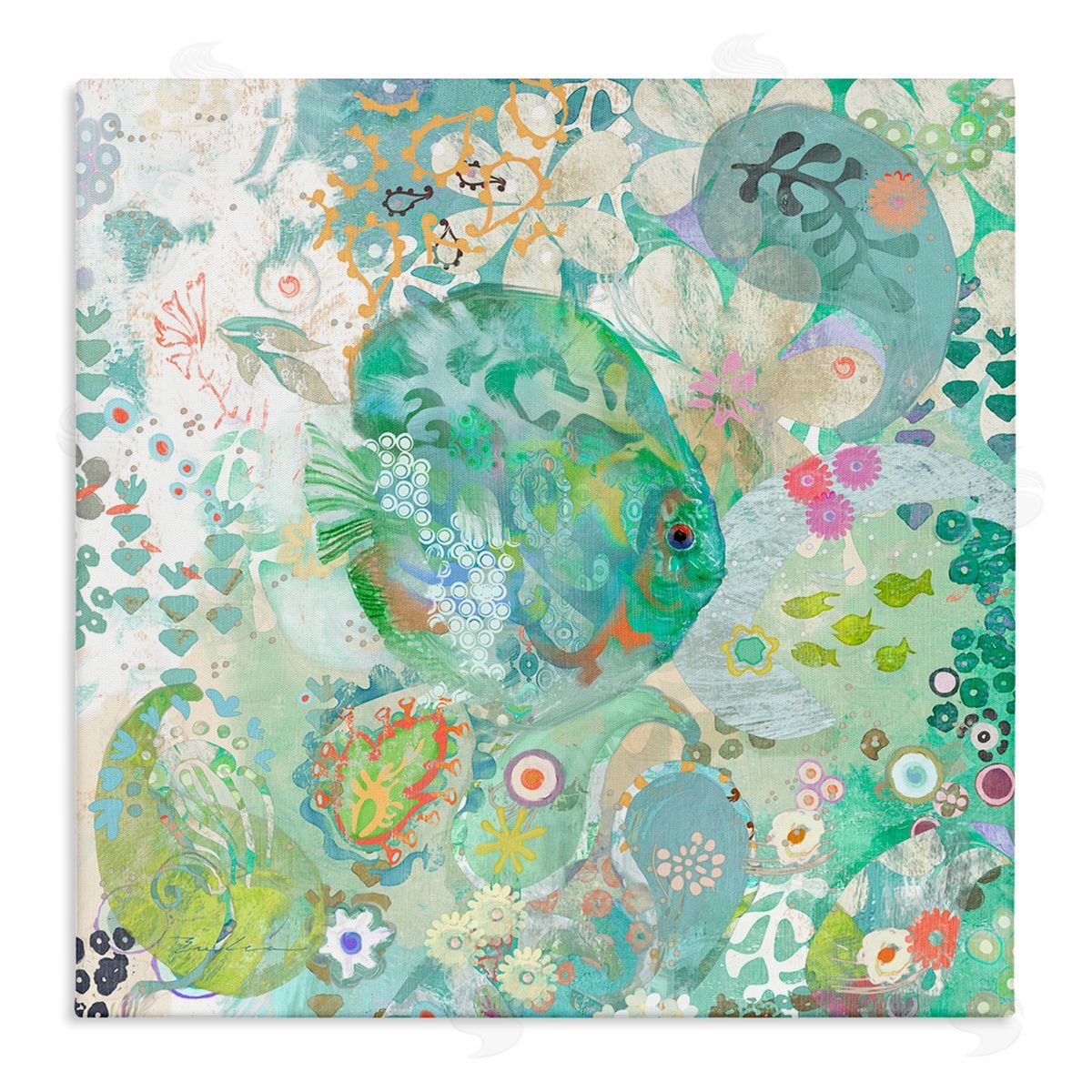 Evelia Designs Fish & Coral Pattern Stretched Canvas Wall Art Print