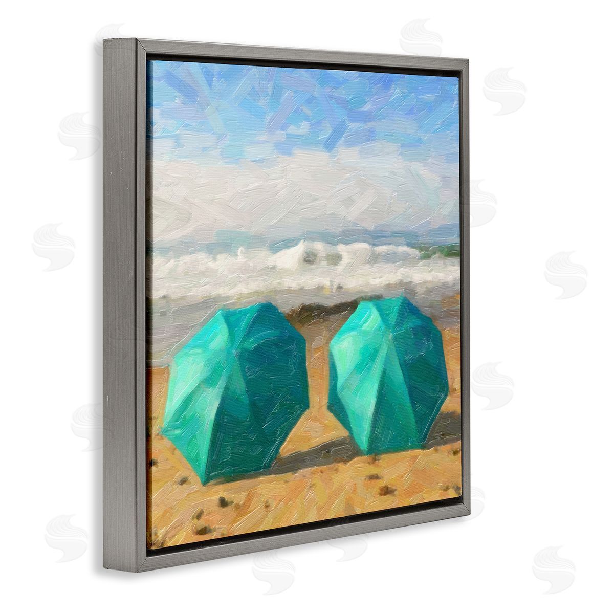 Graffitee Studios Beach Umbrellas Duo Gray Floating Frame Canvas Wall Art Print