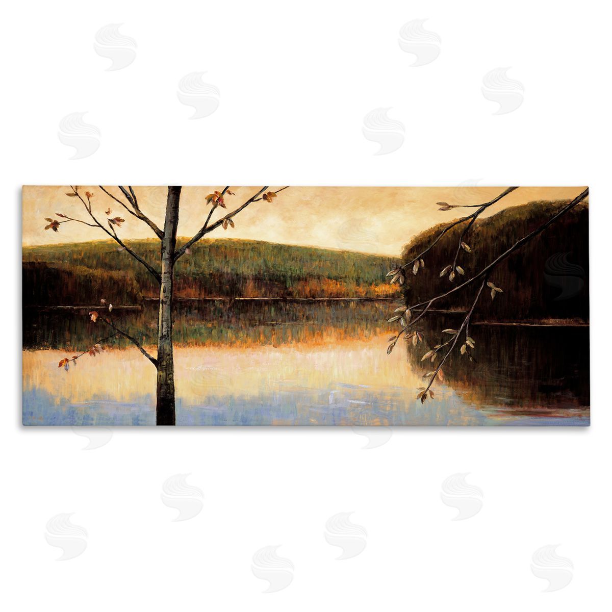 Justin Adams Autumn Trees by Lake Stretched Canvas Wall Art Print