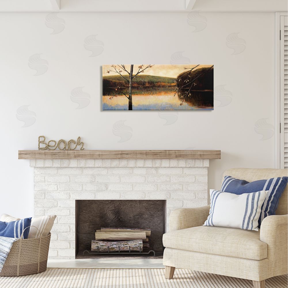 Justin Adams Autumn Trees by Lake Canvas Wall Art in Room