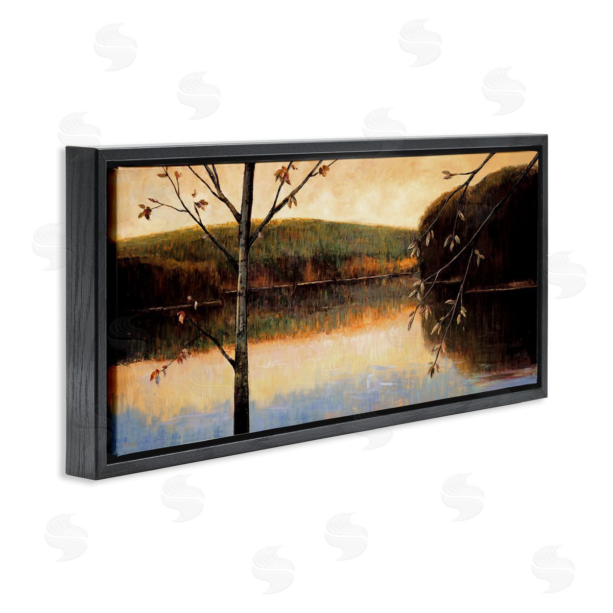 Justin Adams Autumn Trees by Lake Black Floating Frame Canvas Wall Art Print