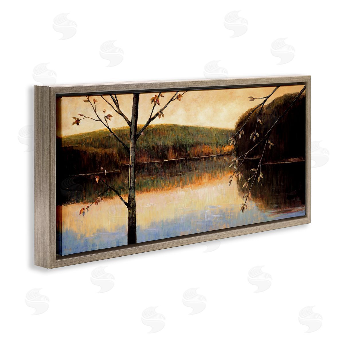 Justin Adams Autumn Trees by Lake Brown Floating Frame Canvas Wall Art Print