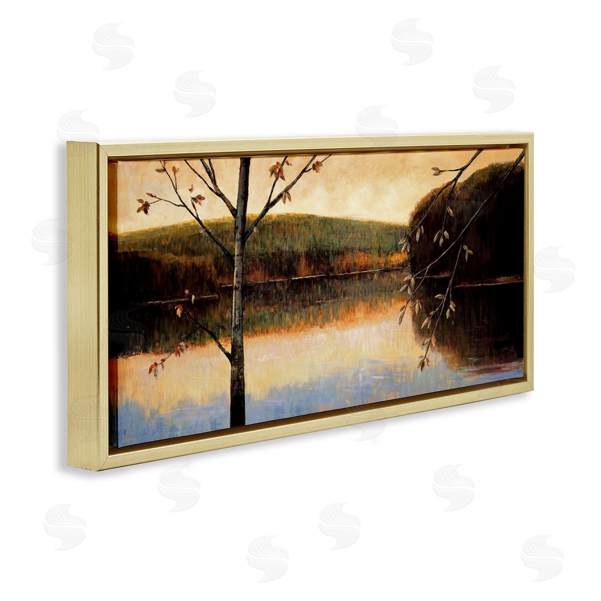 Justin Adams Autumn Trees by Lake Gold Floating Frame Canvas Wall Art Print