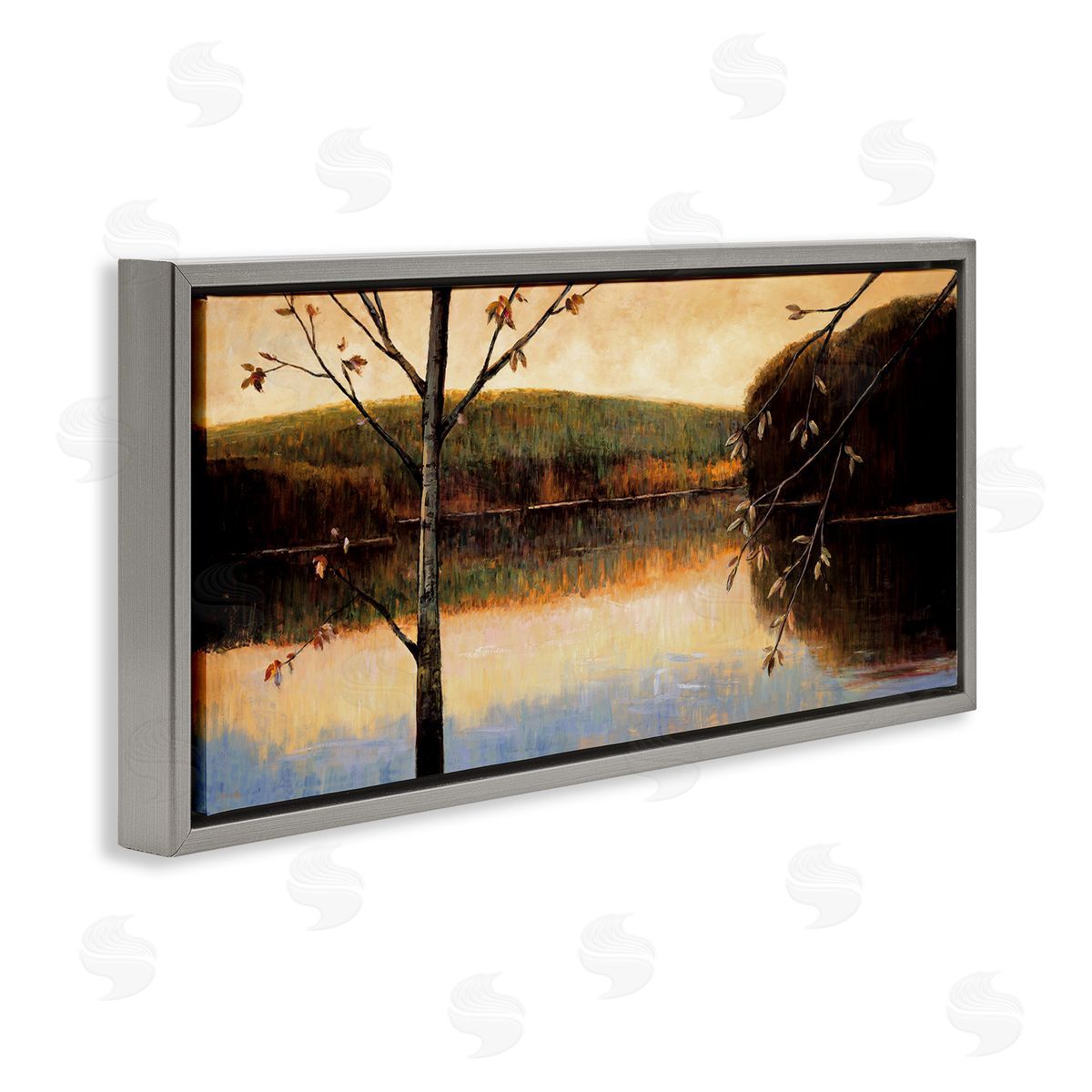 Justin Adams Autumn Trees by Lake Gray Floating Frame Canvas Wall Art Print