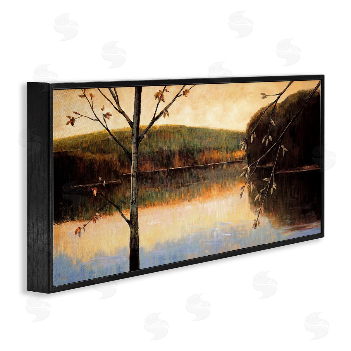 Justin Adams Autumn Trees by Lake Black Framed Glicee Wall Art Print