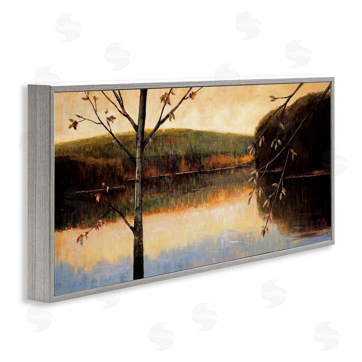 Justin Adams Autumn Trees by Lake Gray Framed Glicee Wall Art Print