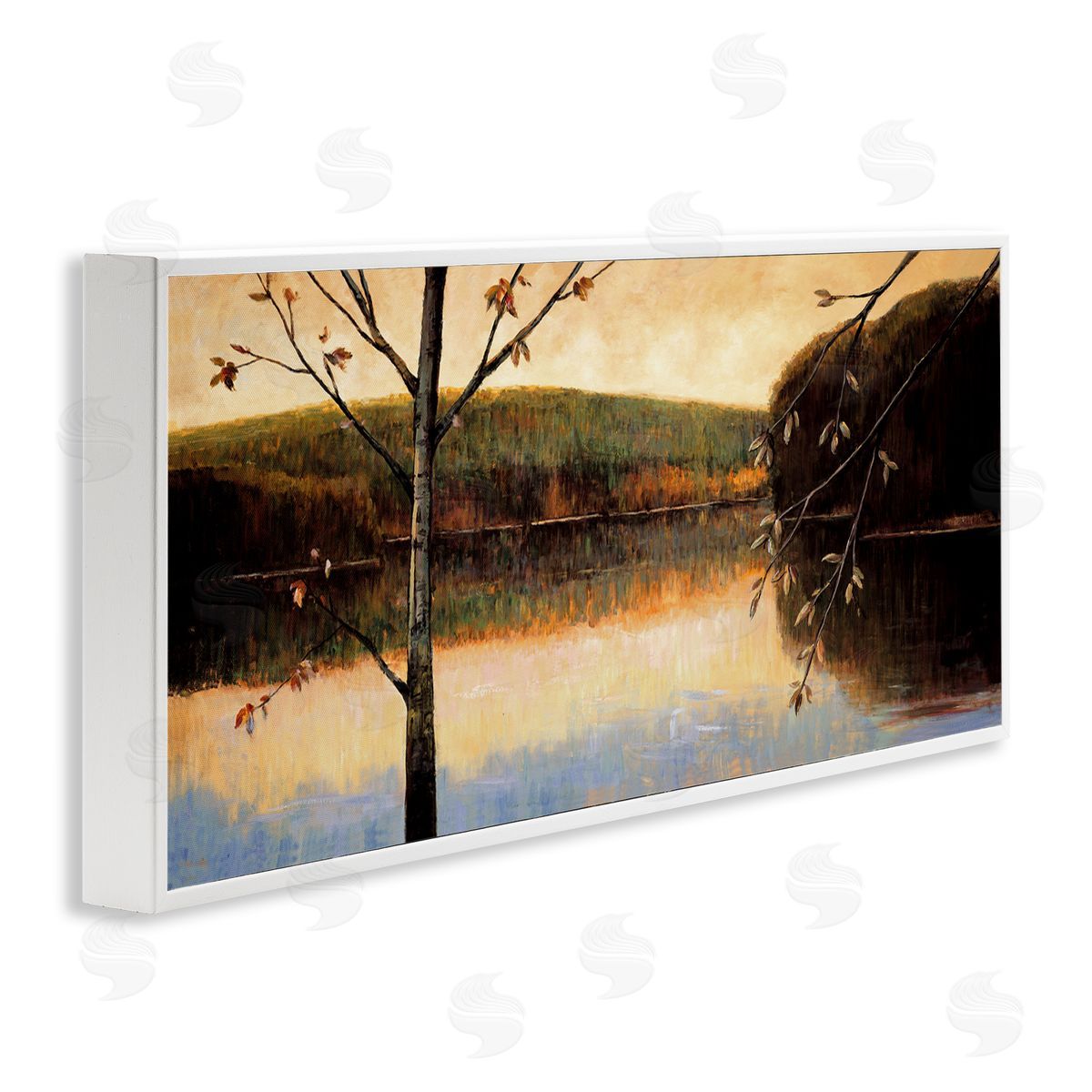 Justin Adams Autumn Trees by Lake White Framed Glicee Wall Art Print