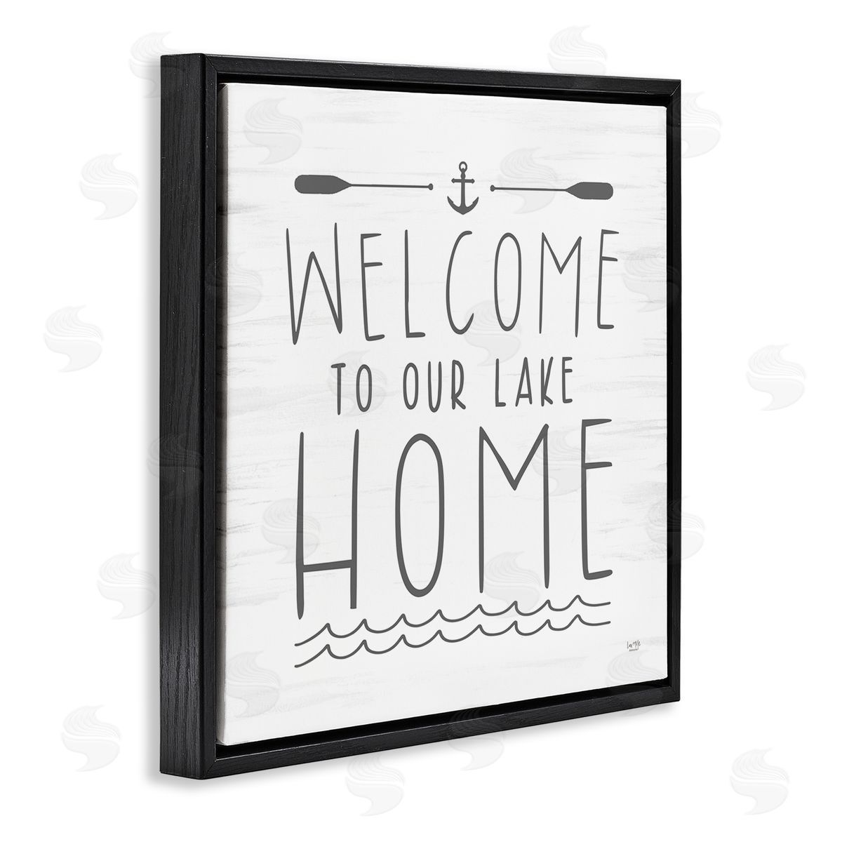 Lux + Me Designs Lake House Welcome Phrase Black Floating Frame Canvas Wall Art Print