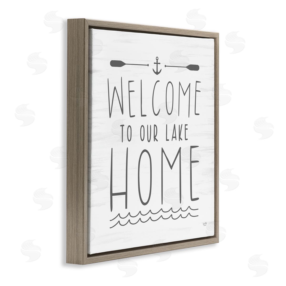 Lux + Me Designs Lake House Welcome Phrase Brown Floating Frame Canvas Wall Art Print