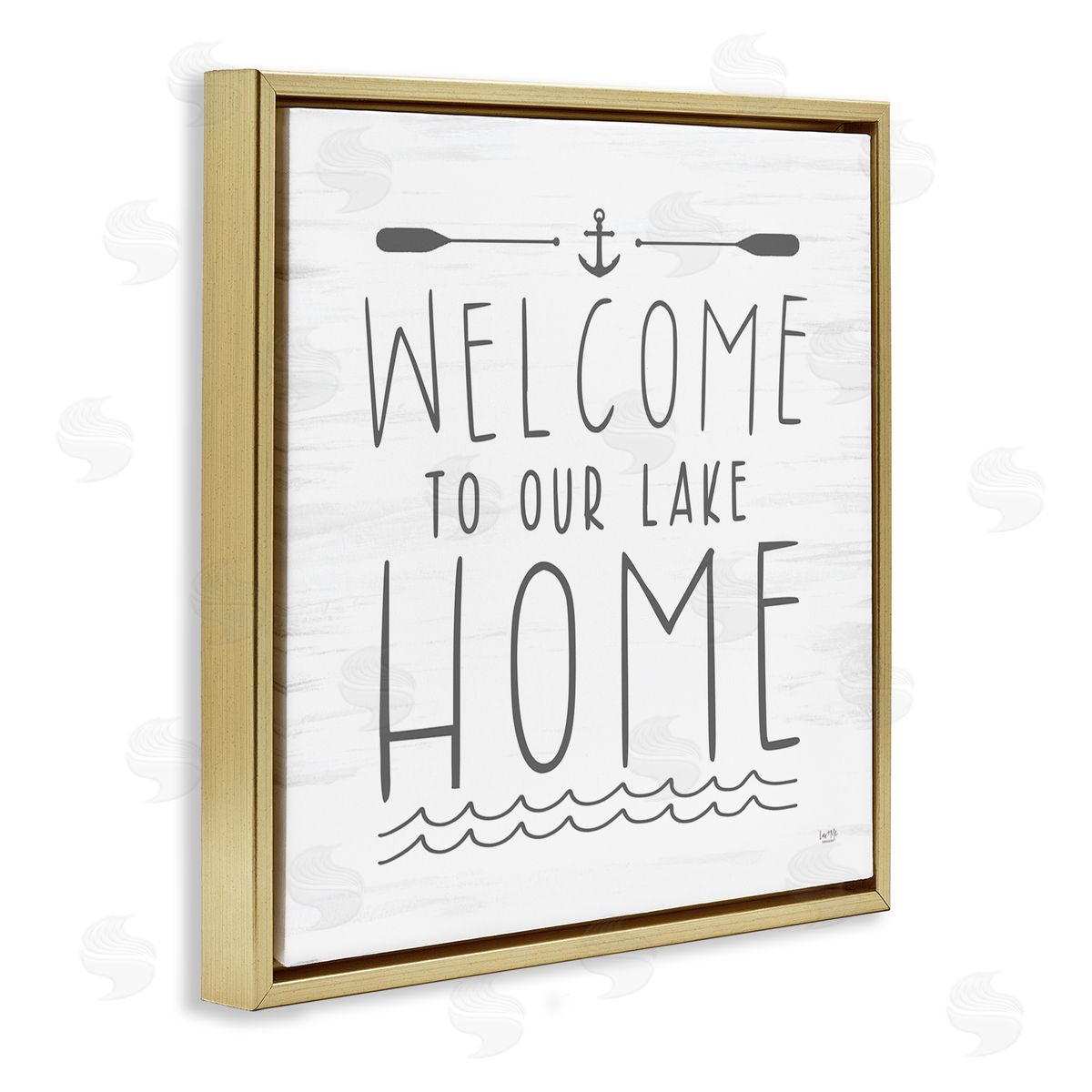 Lux + Me Designs Lake House Welcome Phrase Gold Floating Frame Canvas Wall Art Print