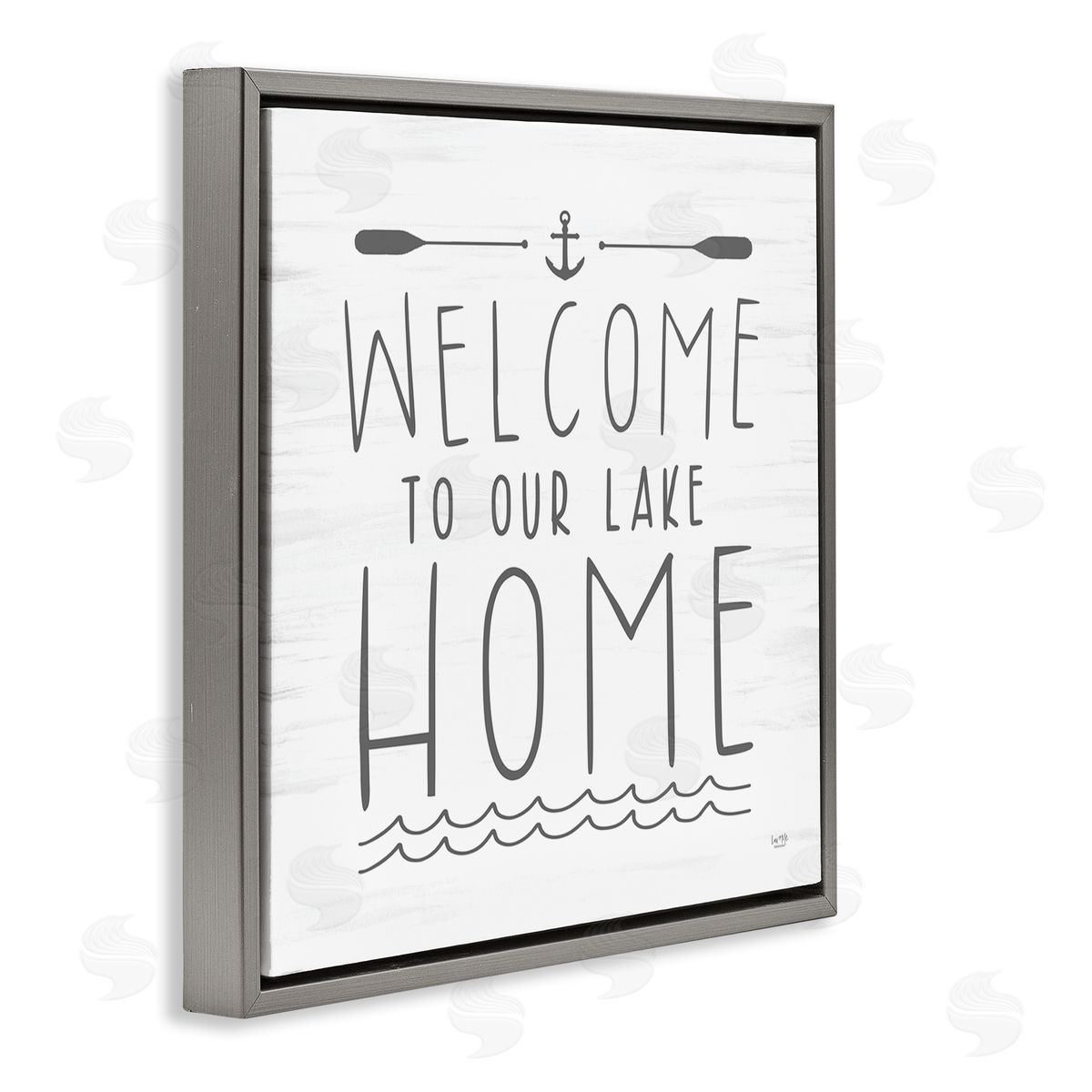 Lux + Me Designs Lake House Welcome Phrase Gray Floating Frame Canvas Wall Art Print