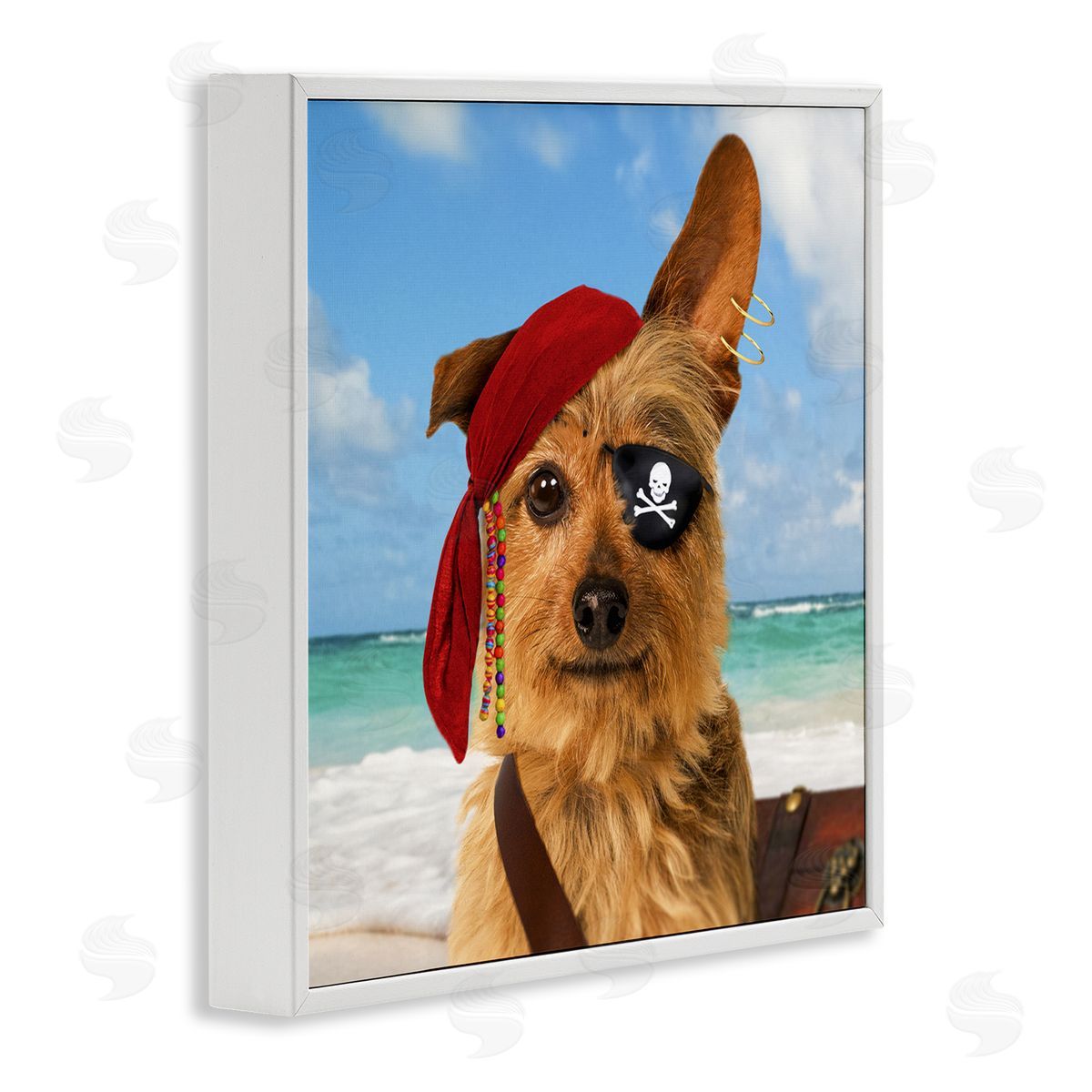 Michael Quackenbush Pirate Dog on Beach White Framed Glicee Wall Art Print