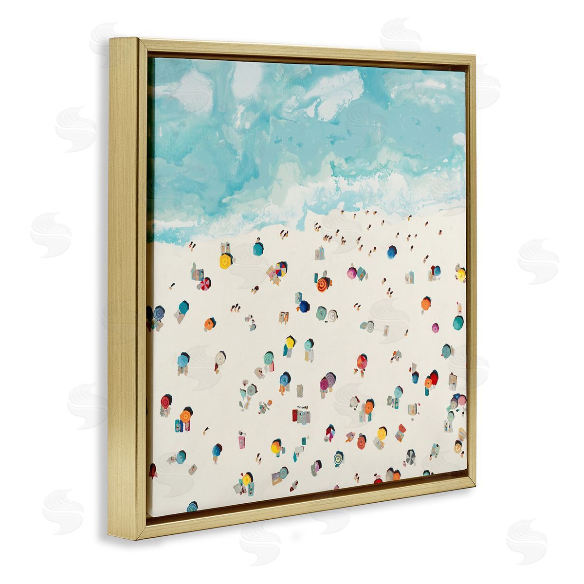 Abstract People on Beach Gold Floating Frame Canvas Wall Art, Home Decor by Randy Hibberd