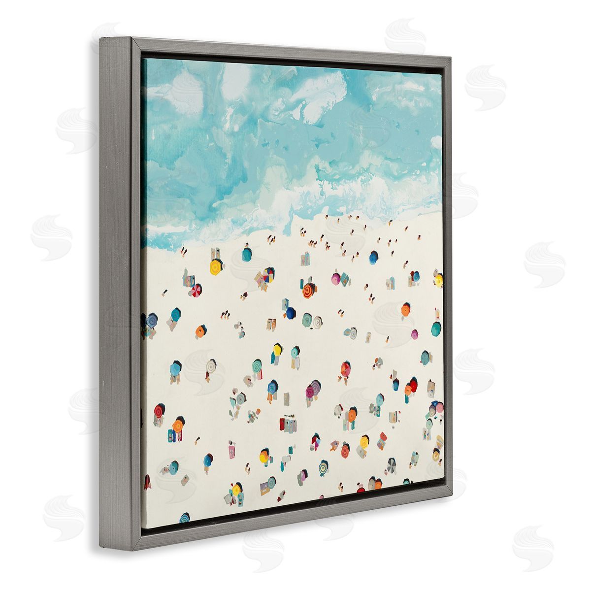 Abstract People on Beach Grey Floating Frame Canvas Wall Art, Home Decor by Randy Hibberd