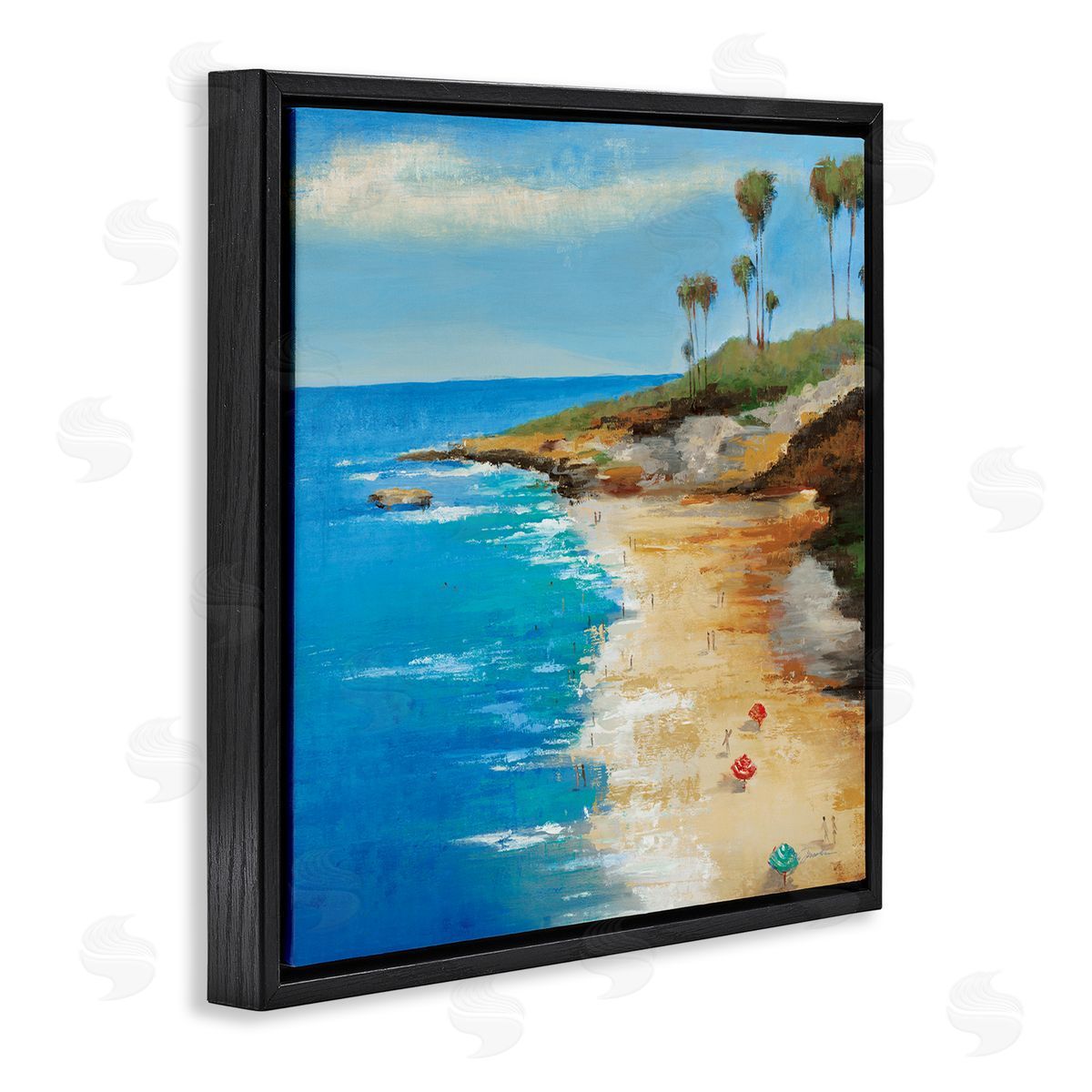 Liz Jardine Beach Landscape Cove Black Floating Frame Canvas Wall Art Print