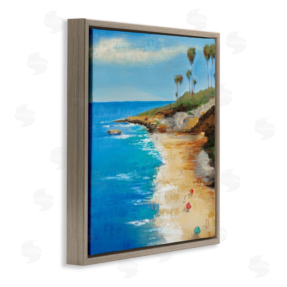 Liz Jardine Beach Landscape Cove Brown Floating Frame Canvas Wall Art Print